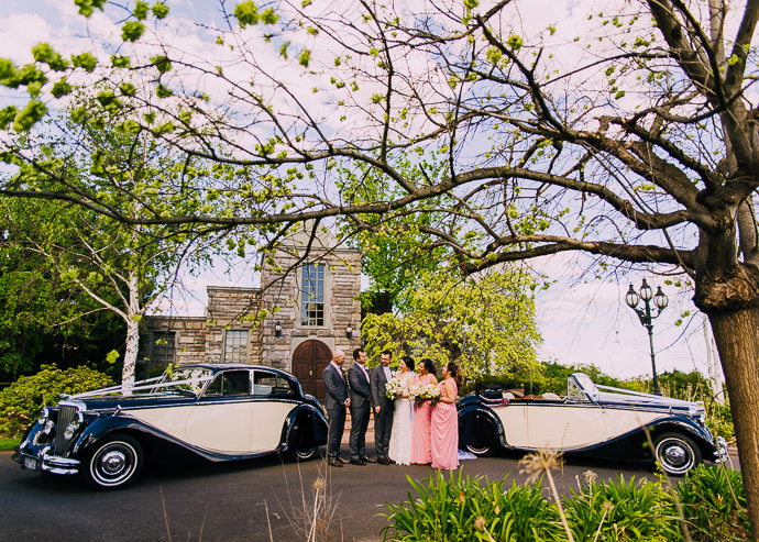 A bridal party outside Witchmount Estate