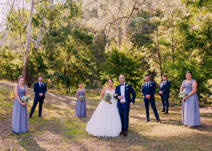 Bridal party photography including the bride and groom, at The Eastern Golf Club in Yering
