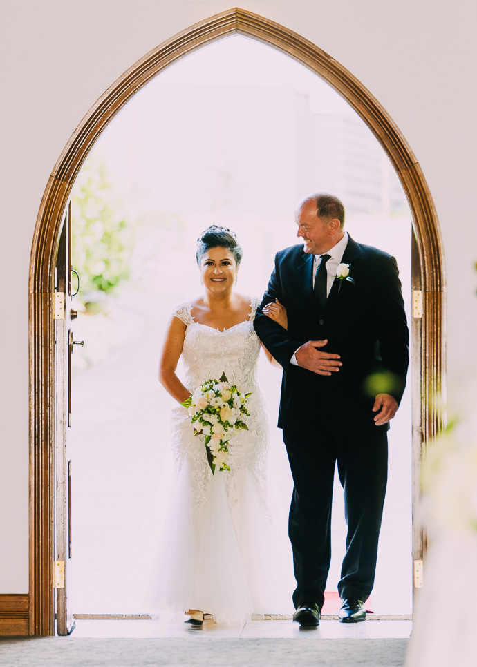 A bride walking down the aisle