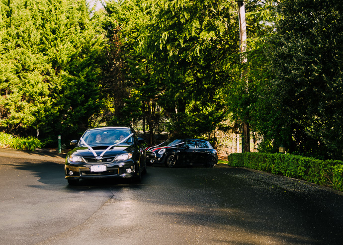 Cars driving in a driveway