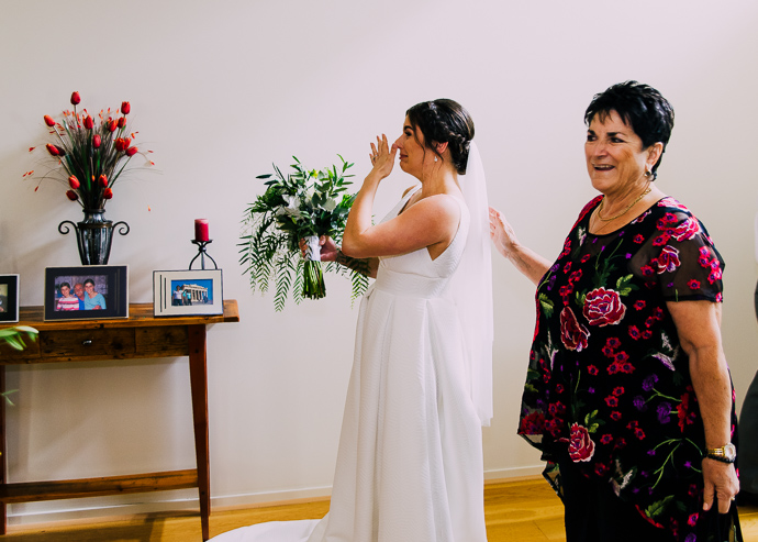 A bride crying when she sees her relatives