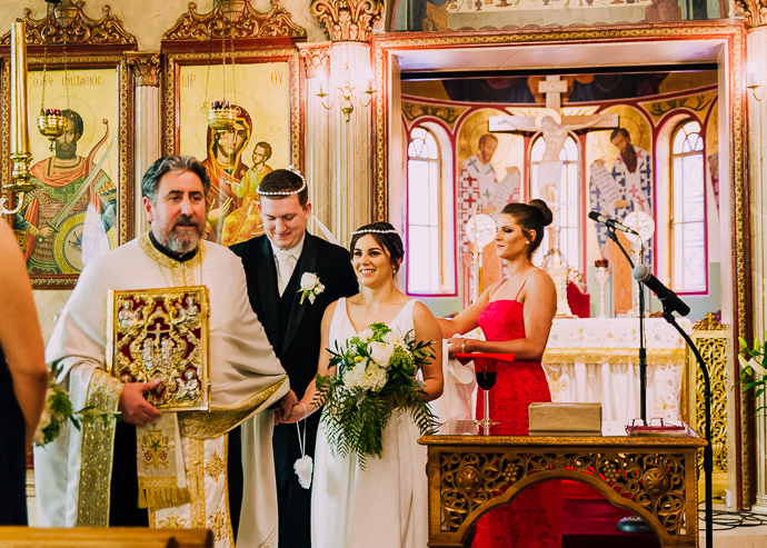 A Greek wedding ceremony inside St Eustathios in South Melbourne